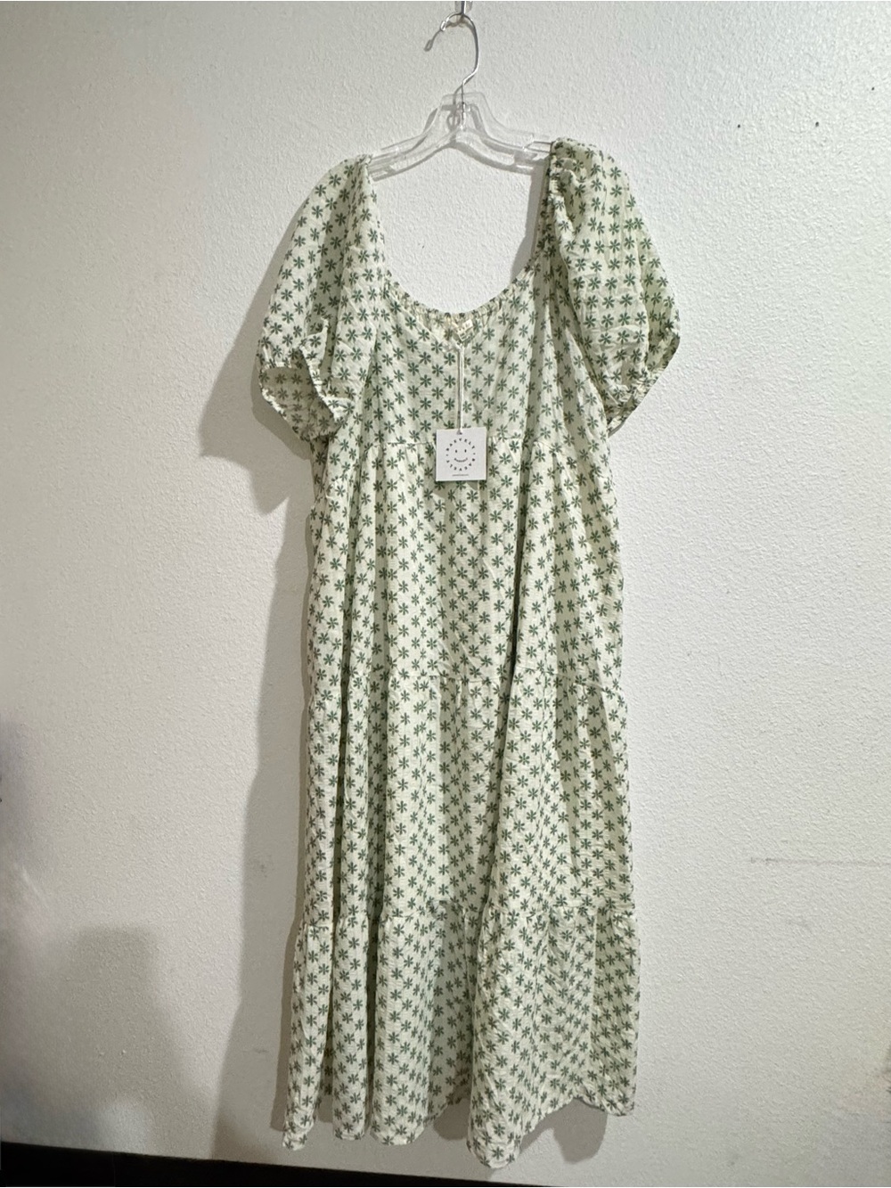 Light Green Floral Tiered Midi Dress